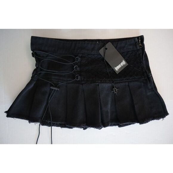 Darker Wavs x Dolls Kill ADW21240 Women's Sz XS Black Pleated Denim Mini Skirt - Picture 6 of 7